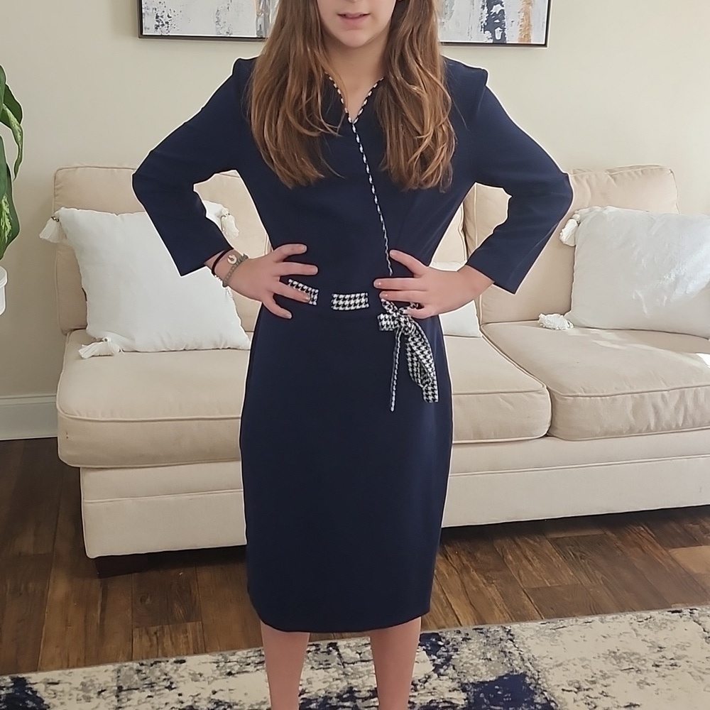 LAFILAZZI OF ITALY NAVY BLUE & WHITE ALINE DRESS SIZE 36 (XSMALL) $MSRP 260